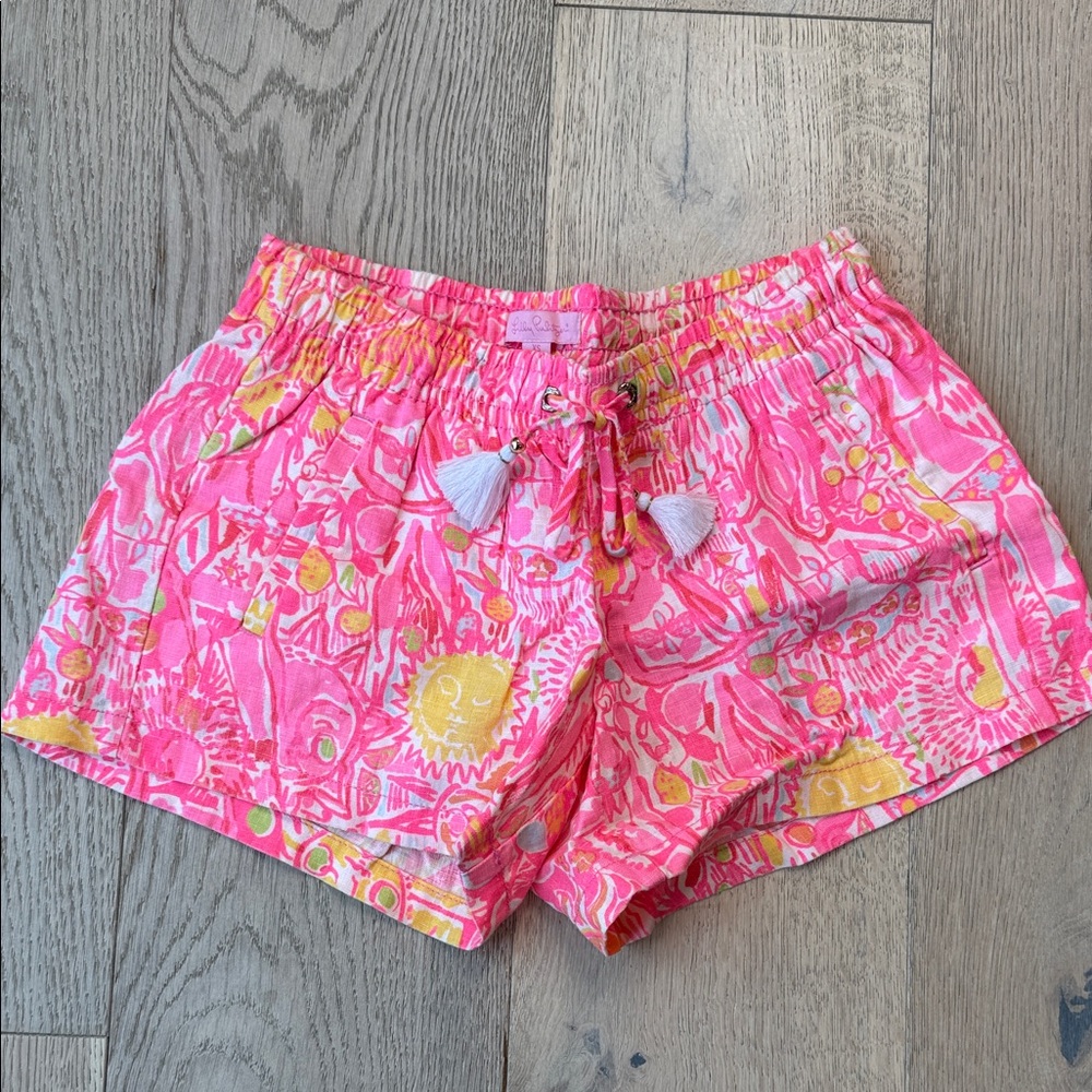 Lilly Pulitzer Bay Breeze Linen Shorts – Kini in the Keys / Pink Sun, Size XS